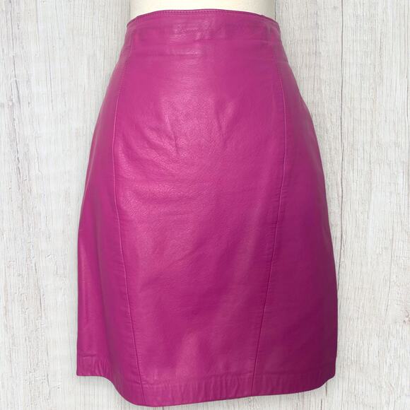 Vintage 80s Yucatan Bay Pink 2 Piece Leather Mini Skirt Jacket Matching Suit Set - Picture 8 of 14